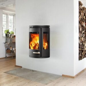 MORSØ 7970 wall mounted, wood burning cast iron stove.